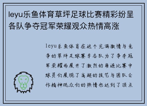 leyu乐鱼体育草坪足球比赛精彩纷呈各队争夺冠军荣耀观众热情高涨